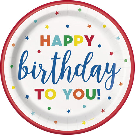 Unique Patterned Round 9" Paper Plates - Dots & Stars Birthday, 8 count-011179225453-LR-359561-1-LR eShop
