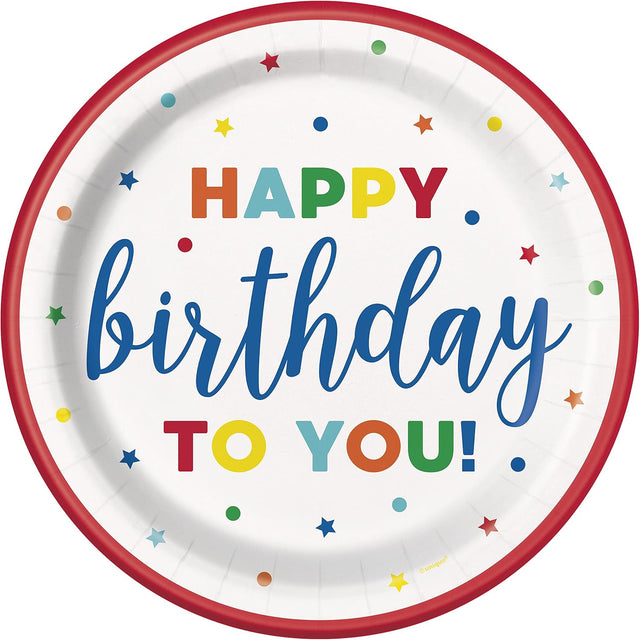 Unique Patterned Round 9" Paper Plates - Dots & Stars Birthday, 8 count-011179225453-LR-359561-1-LR eShop