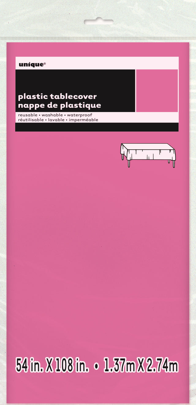 Unique Solid Rectangular Plastic Table Cover, 54" x 108" - Hot Pink-011179050826-LR-326830-1-LR eShop