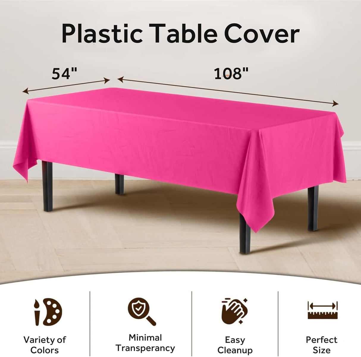 Unique Solid Rectangular Plastic Table Cover, 54" x 108" - Hot Pink-011179050826-LR-326830-4-LR eShop