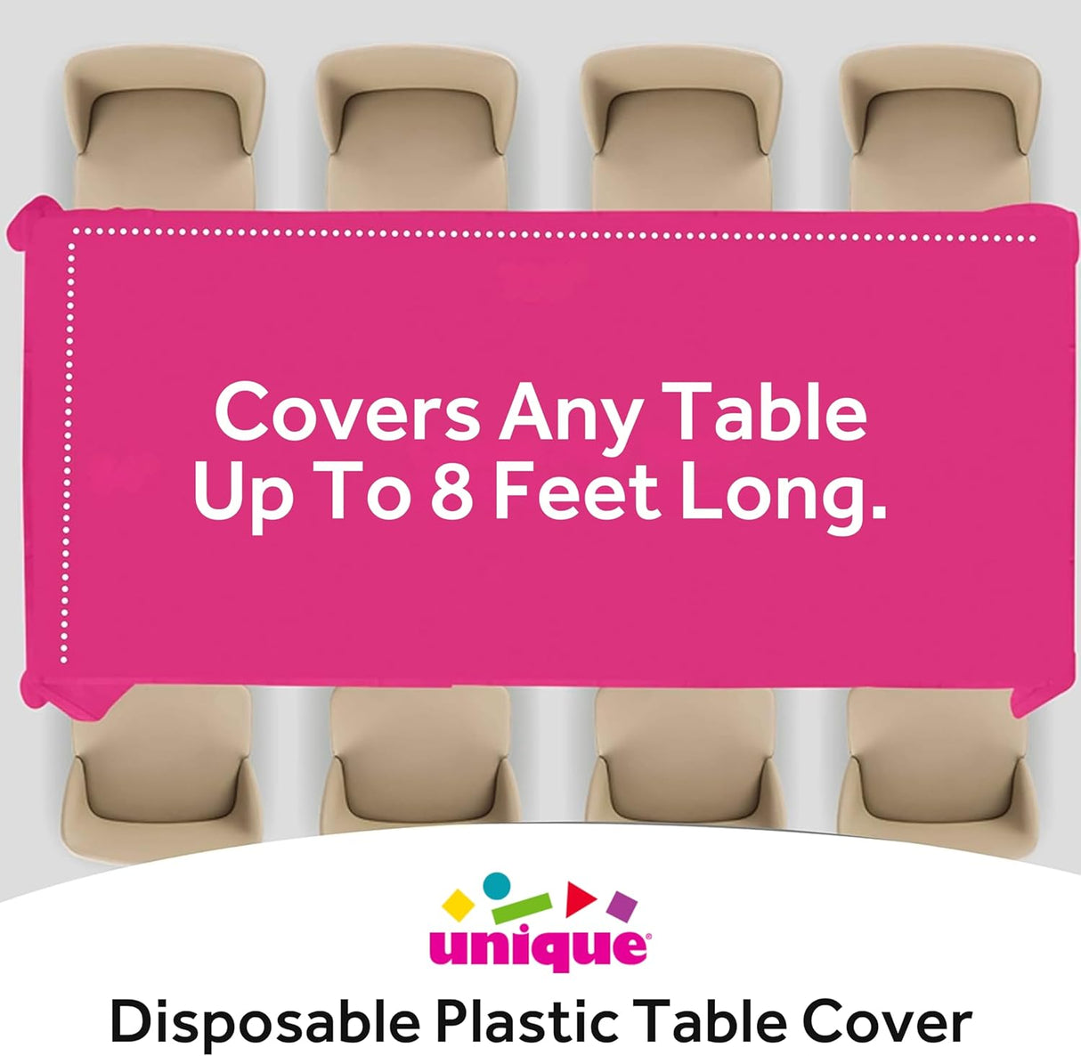 Unique Solid Rectangular Plastic Table Cover, 54" x 108" - Hot Pink-011179050826-LR-326830-5-LR eShop