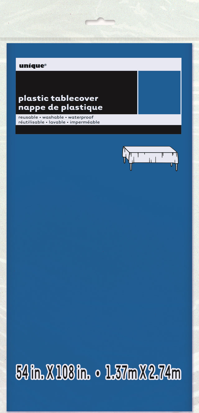Unique Solid Rectangular Plastic Table Cover, 54" x 108" - Royal Blue-011179050857-LR-326832-1-LR eShop
