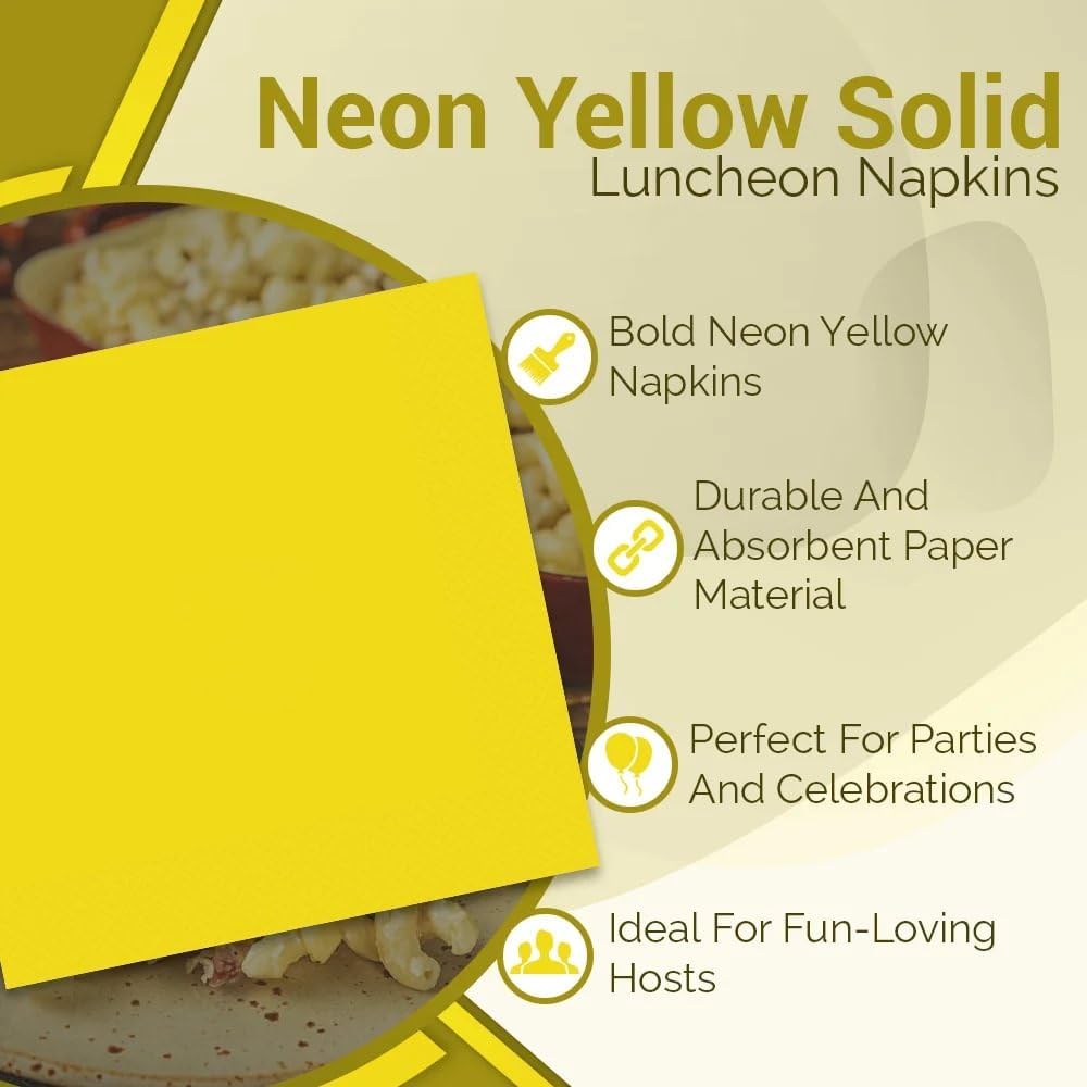Unique Solid Square Party Napkins - Neon Yellow, 20 count-011179992027-LR-359600-2-LR eShop