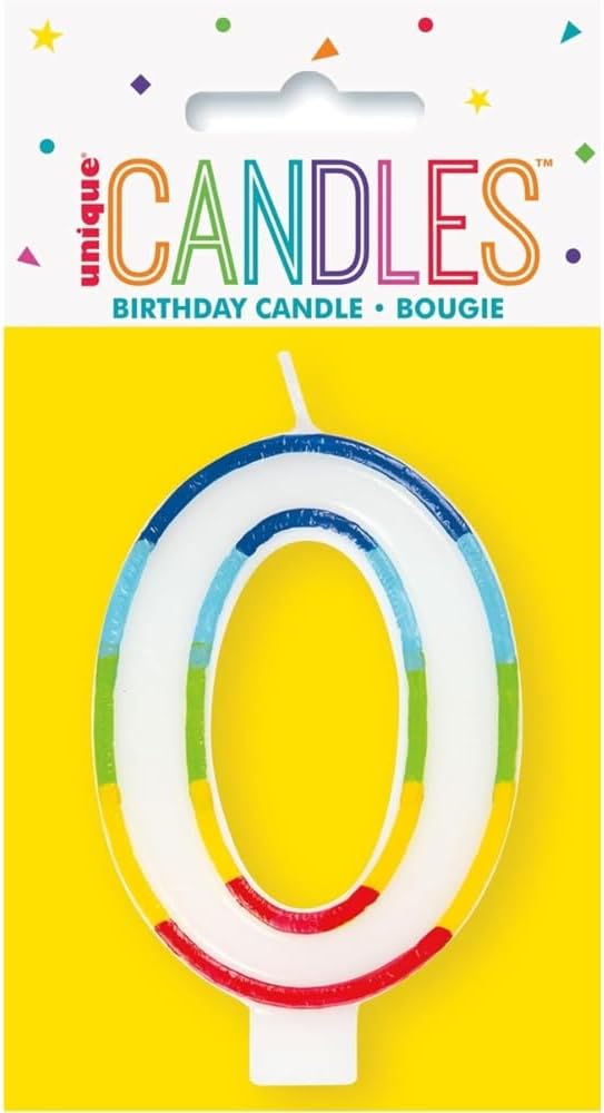 Unique Vibrant Rainbow Border Birthday Candle - Number 0-011179199402-LR-359547-1-LR eShop