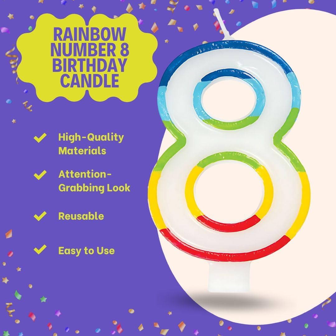 Unique Vibrant Rainbow Border Birthday Candle - Number 8-011179199488-LR-359555-4-LR eShop
