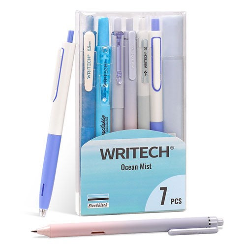 WRITECH 7 Piece Journaling Kit, 5 Gel Pens, 2 Highlighters, Ocean Mist (Blue)-810134547766-LR-362593-1-LR eShop