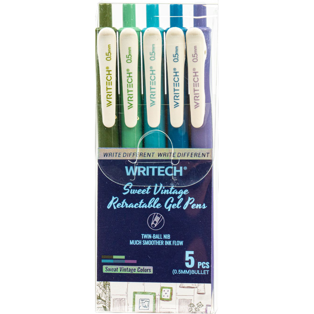 WRITECH Vintage Retractable Gel Pen - Asst 0.5mm 5Pk-810134540927-LR-362590-1-LR eShop