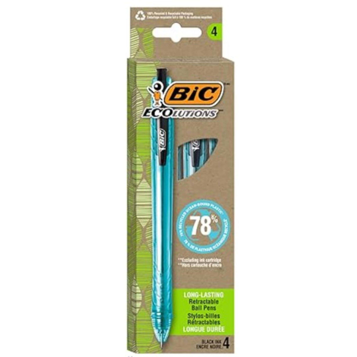 BIC ECOL RETRACTABLE BLACK 4PK