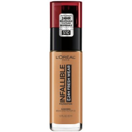 L'Oreal Paris Infallible 24 Hour Fresh Wear Foundation, Lightweight, Hazelnut, 1 oz.