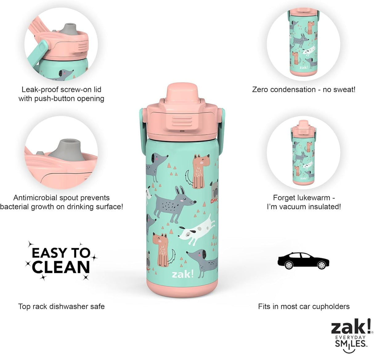 Zak Stainless Steel Vacuum Bottle - Dog, 14 oz-707849173871-LR-354936-4-LR eShop