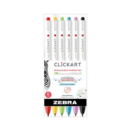 Zebra ClickArt Fine Point Retractable Marker Pen - Assorted Colors, 6 count-045888690066-LR-336212-1-LR eShop