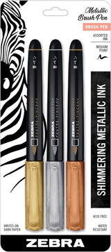 Zebra Medium Point Metallic Brush Pen - Assorted Metallics, 3 count-045888016033-LR-331079-1-LR eShop