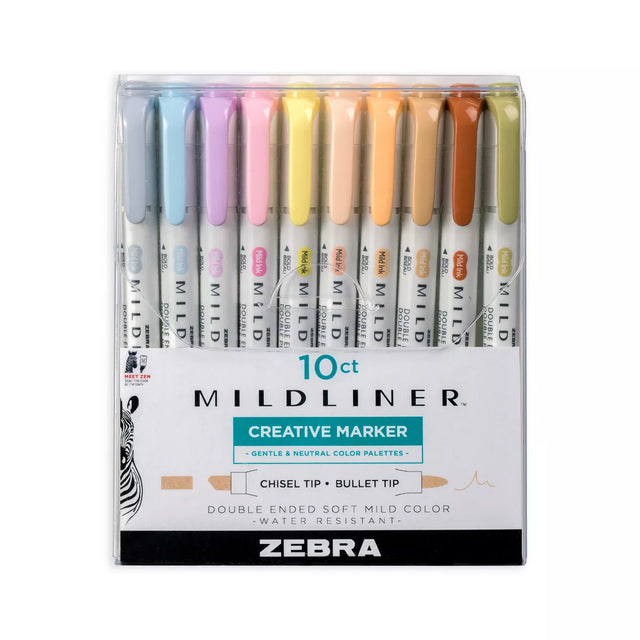 Zebra Midliner Double Ended Art & Stationary Markers - Assorted Neutrals, 10 pack-045888787018-LR-358290-1-LR eShop