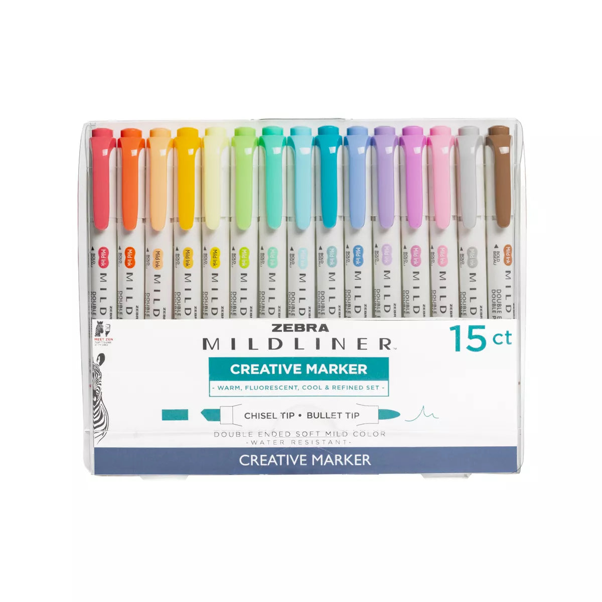 Zebra Mildliner Double Ended Highlighter - Assorted Colors, 15 pack-045888781153-LR-358289-1-LR eShop