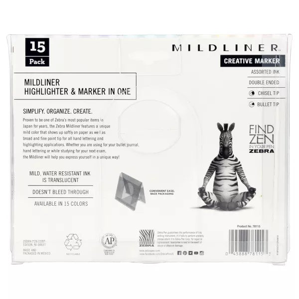 Zebra Mildliner Double Ended Highlighter - Assorted Colors, 15 pack-045888781153-LR-358289-2-LR eShop