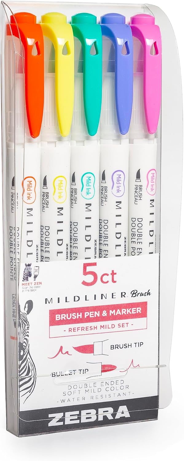 Zebra Mildliner Refresh Ink Double Ended Brush Pen and Marker, 5 pack-045888794054-LR-358291-2-LR eShop