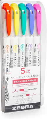 Zebra Mildliner Refresh Ink Double Ended Brush Pen and Marker, 5 pack-045888794054-LR-358291-2-LR eShop