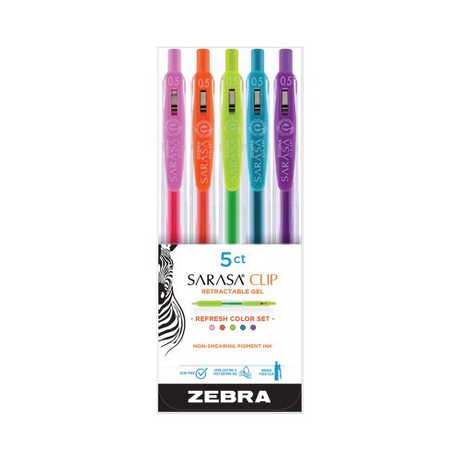 Zebra Sarasa Clip 0.5mm Fine Point Gel Ink Pens 5-Pack Refresh Color Set, Assorted Colors-045888474055-LR-336532-1-LR eShop