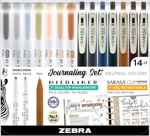 Zebra Sarasa Clip Vintage Gel Pens and Mildliner Highlighters Neutral Set, 14 pack-045888101142-LR-358284-1-LR eShop