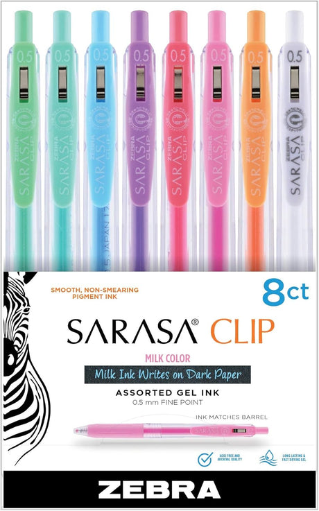 Zebra Sarasa Fine Point Clip Retractable Gel Pen - Milk Assorted Colors, 8 count-045888489080-LR-331073-1-LR eShop